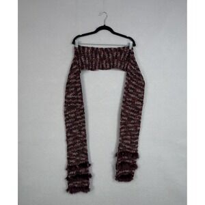 Neckworks Scarf Womens One Size Burgundy Multicolor Rabbit Fur Trim Winter